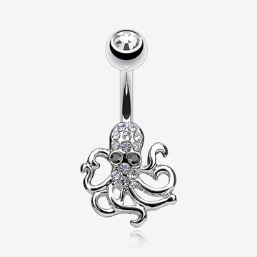 Evil Octopus Sparkle Belly Button Ring-Clear Gem